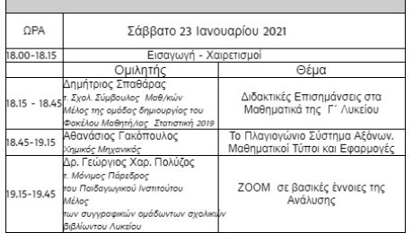 e-Ημερίδα Μαθηματικών το Σάββατο 23 Ιανουαρίου