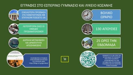ΕΓΓΡΑΦΕΣ ΣΕΠΤΕΜΒΡΙΟΥ 2025 ΣΤΟ ΕΣΠΕΡΙΝΟ ΓΥΜΝΑΣΙΟ ΚΑΙ ΛΥΚΕΙΟ ΚΟΖΑΝΗΣ
